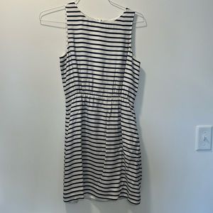 Silk striped dress with gathered waist